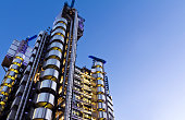 A photograph of the Lloyds Building in London from ground up