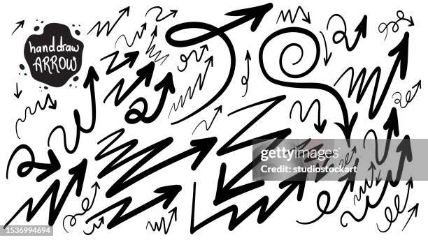 set of vector arrows. hand drawn strokes - chevron background pattern stock illustrations