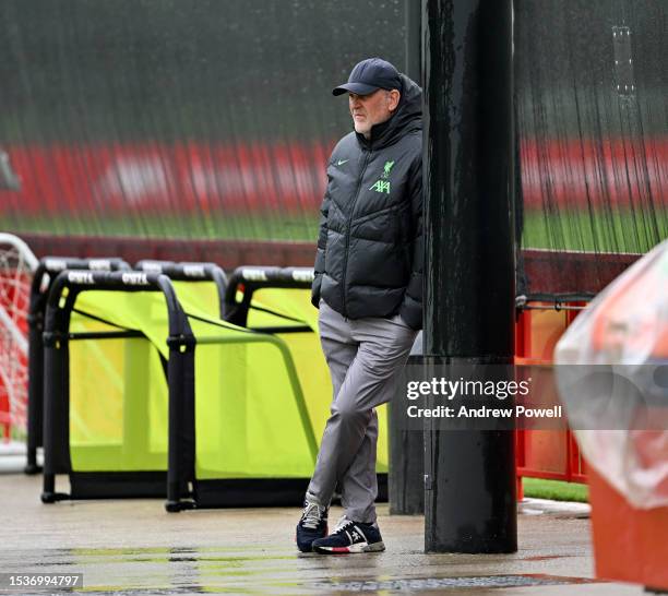 Jorg Schmadtke sporting director of Liverpool during a training session at AXA Training Centre on July 12, 2023 in Kirkby, England.