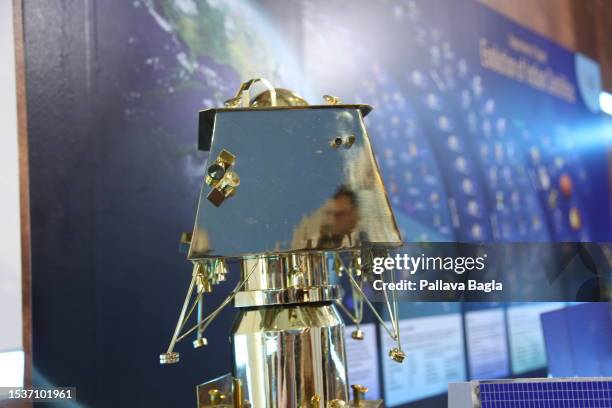 Images of the India's moon lander seen on July 7, 2023 at Bengaluru, India. India will launch a mission to the moon named Chandrayaan-3 or Vehicle to...