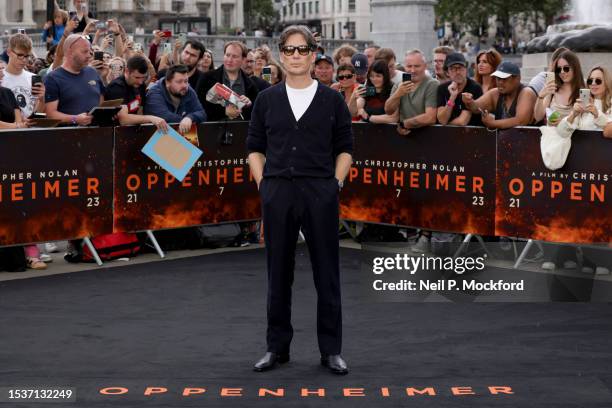 Cillian Murphy attends the London Photocall for Universal Pictures' "Oppenheimer" at Trafalgar Square on July 12, 2023 in London, England.