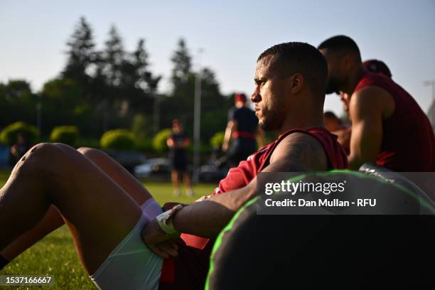 Anthony Watson of England cools down following a training session at Payanini Center on July 11, 2023 in Verona, Italy.