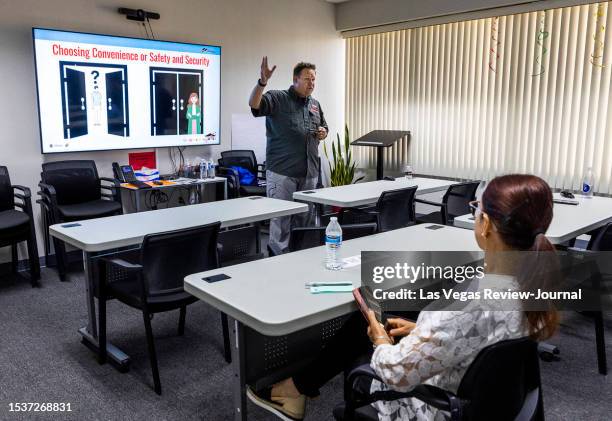 Andrew Roszak with the Institute for Childhood Preparedness conducts active shooter preparedness training for early childhood professionals at the...