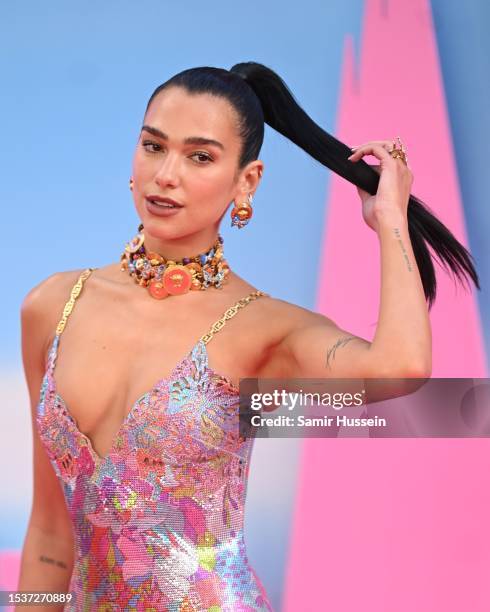 Dua Lipa attends the "Barbie" European Premiere at Cineworld Leicester Square on July 12, 2023 in London, England.