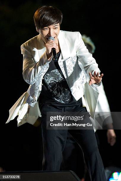 Leeteuk of South Korean boy band Super Junior performs onstage during the 2012 Gangnam Festival on October 7, 2012 in Seoul, South Korea.