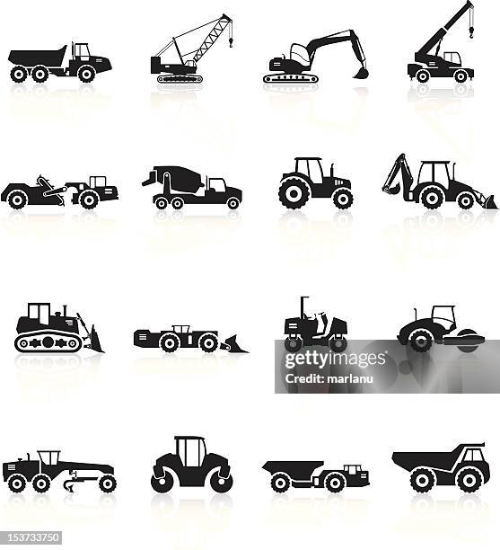 stockillustraties, clipart, cartoons en iconen met road construction vehicles silhouette - black series - shovel