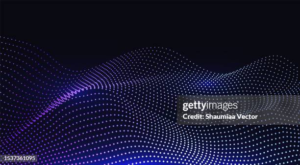 dynamic blue particle wave line on dark blue abstract background. abstract sound visualization. digital structure of the wave flow of luminous particles. - wavy hair stock illustrations