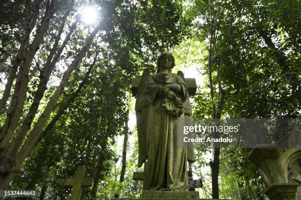 View of tombstones at the London Highgate Cemetery that was built in 1839, due to the inadequacy of church cemeteries in the Victorian Era in London,...