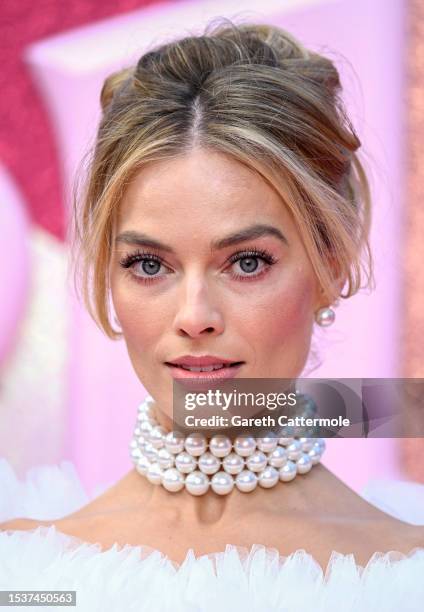 Margot Robbie attends the "Barbie" European Premiere at Cineworld Leicester Square on July 12, 2023 in London, England.