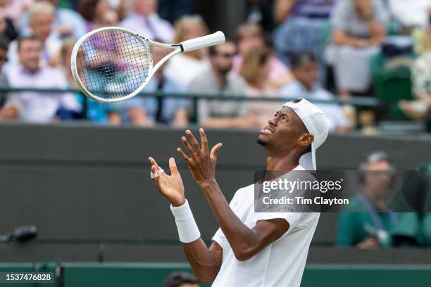 Christopher Eubanks of the United States reacts during his five-set loss to Daniil Medvedev of Russia in the Gentlemen's Singles quarter-final match...