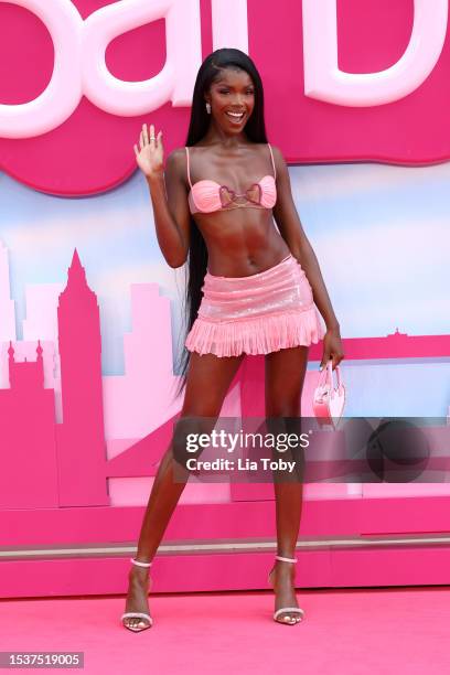 Leomie Anderson attends The European Premiere Of "Barbie" at Cineworld Leicester Square on July 12, 2023 in London, England.