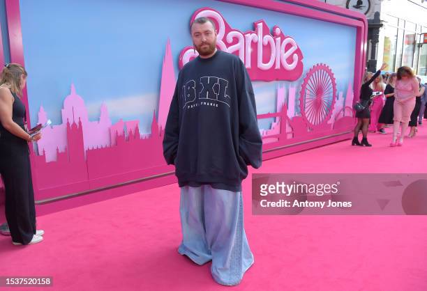 Sam Smith attends The European Premiere Of "Barbie" at Cineworld Leicester Square on July 12, 2023 in London, England.