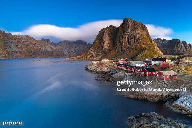 fishing village of hamnoy at dusk, norway - fjord stock pictures, royalty-free photos & images