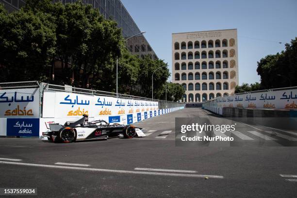 Mitch Evans of New Zealand and Jaguar TCS Racing drives in Sunday Qualifying during Formula E 2023 Rome E-Prix at the Rome EUR city track on July 16,...