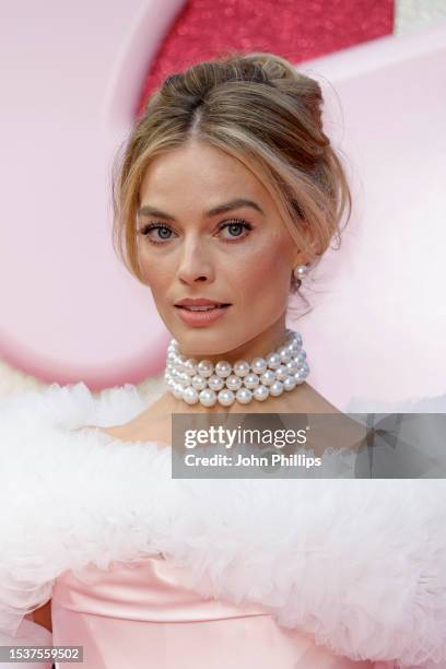 Margot Robbie attends The European Premiere Of "Barbie" at Cineworld Leicester Square on July 12, 2023 in London, England.