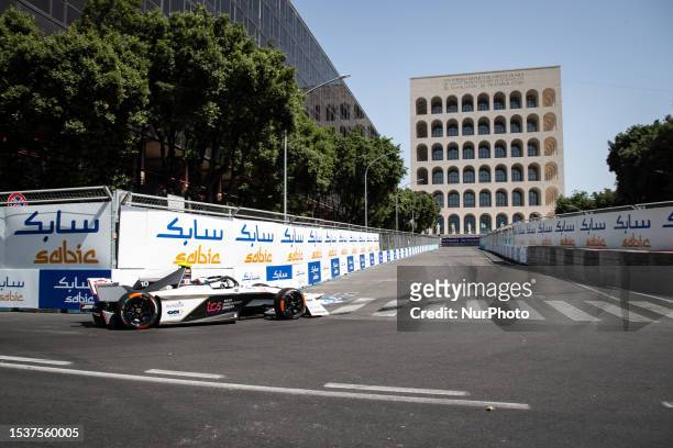 Sam Bird of Great Britain and Jaguar TCS Racing drives in Sunday Qualifying during Formula E 2023 Rome E-Prix at the Rome EUR city track on July 16,...