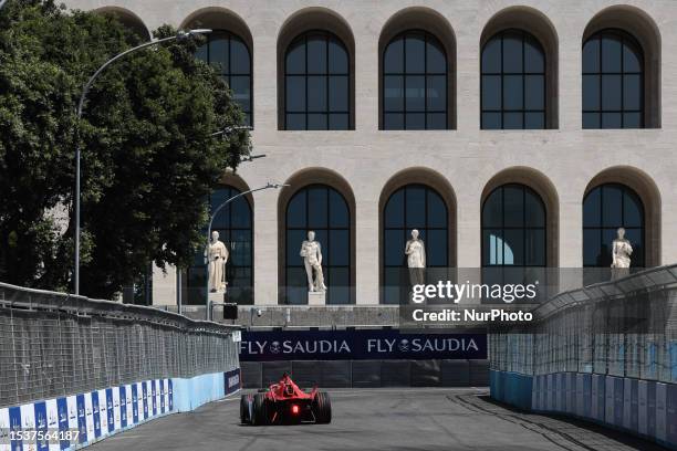 Jake Dennis of Great Britain and Avalanche Andretti drives in Sunday Qualifying during Formula E 2023 Rome E-Prix at the Rome EUR city track on July...