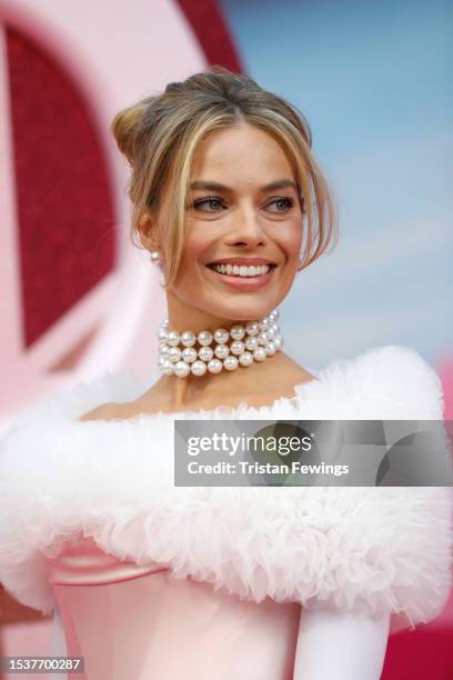 Margot Robbie attends The European Premiere Of "Barbie" at Cineworld Leicester Square on July 12, 2023 in London, England.