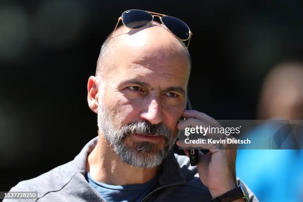 Dara Khosrowshahi, Uber CEO, walks to lunch at the Allen & Company Sun Valley Conference on July 12, 2023 in Sun Valley, Idaho. Every July, some of...