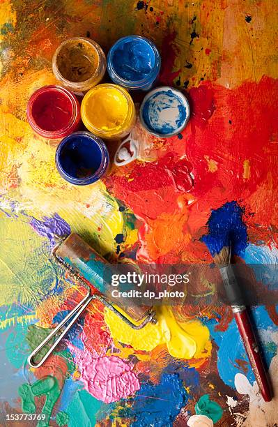 mess in the artstudio - artists palette stock pictures, royalty-free photos & images