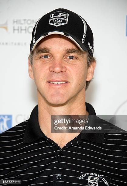 Former NHL player Luc Robitaille arrives at the 6th Annual Hilton HHonors Charitable Golf Series at The Riviera Country Club on October 8, 2012 in...