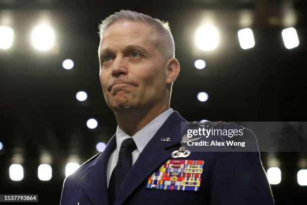 Air Force Lieutenant General Timothy Haugh waits for the beginning of his confirmation hearing before the Senate Select Committee on Intelligence at...