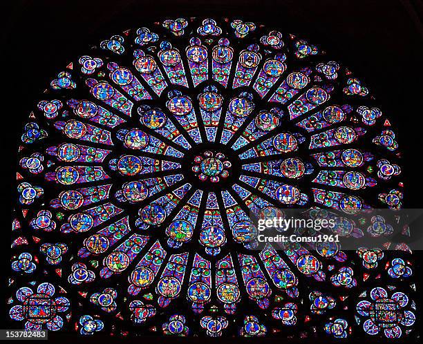 stained glass - notre dame de paris stock pictures, royalty-free photos & images