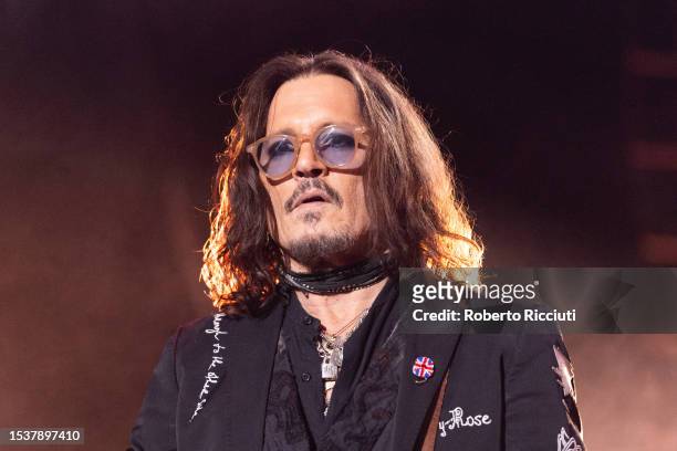 Johnny Depp of Hollywood Vampires performs on stage at The OVO Hydro on July 12, 2023 in Glasgow, Scotland.