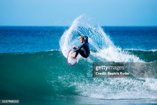 Lakey Peterson of the United States surfs in Heat 2 of the Opening Round at the Corona Open J-Bay on July 17, 2023 at Jeffreys Bay, Eastern Cape,...