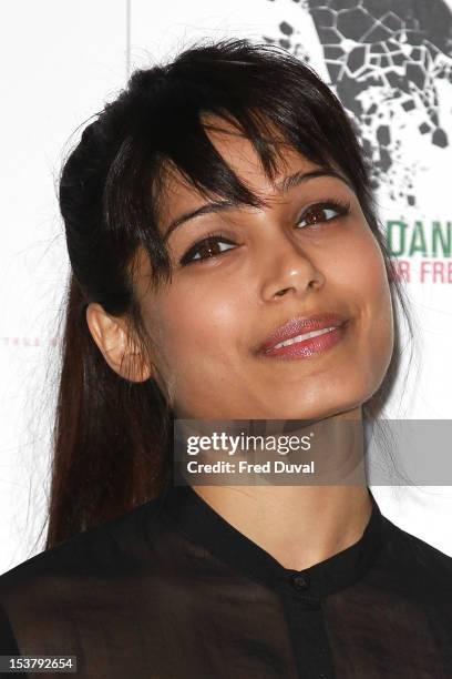 Freida Pinto attends a photocall for 'Desert Dancer' at Sadler's Wells Theatre on October 9, 2012 in London, England.