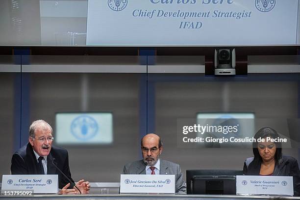 From left, Chief Development Strategist of IFAD, Carlos Sere, Director General of FAO, Jose Graziano da Silva and Director of Operations of WFP,...