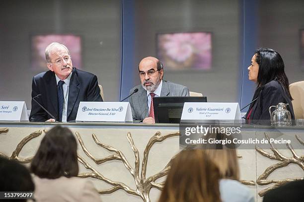 From left, Chief Development Strategist of IFAD, Carlos Sere, Director General of FAO, Jose Graziano da Silva and Director of Operations of WFP,...