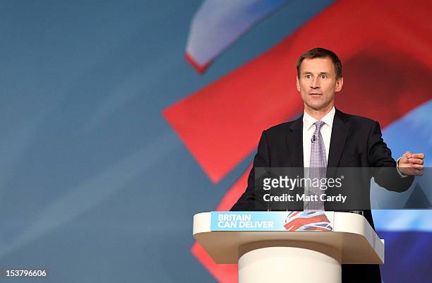 Jeremy Hunt, Secretary of State for Health speaks at the Conservative party conference in the International Convention Centre on October 9, 2012 in...