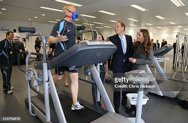 Prince William, Duke of Cambridge and Catherine, Duchess of Cambridge visit the new gym during the official launch of The Football Association's...
