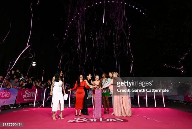 Yinka Bokinni, America Ferrera, Simu Liu, Margot Robbie, Issa Rae, Ryan Gosling and Greta Gerwig light up The London Eye pink during the "Barbie" VIP...