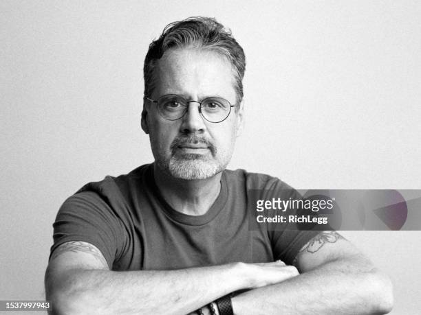 black and white film portrait of a middle aged man - black and white portrait man stock pictures, royalty-free photos & images