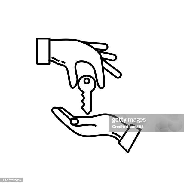 thin line rideshare and transportation icon - key exchange - exchanging keys stock illustrations