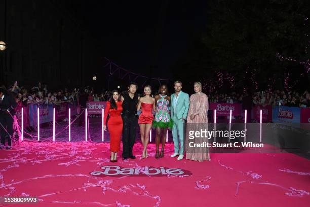 Cast and filmmakers light up London pink to celebrate the European Premiere of Barbie, in cinemas 21 July. At London Eye on July 12, 2023 in London,...
