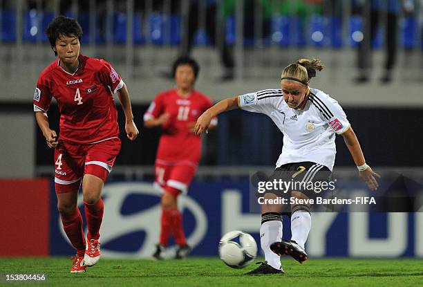 Vivien Biel of Germany takes a shot during the FIFA U-17 Women's World Cup 2012 Semi-Final match between Korea DPR and Germany at 8KM Stadium on...