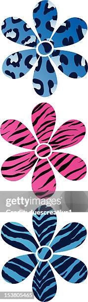 flowers with seamless tiling animal print patterns - leopard pattern stock illustrations