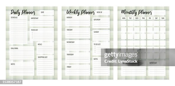 Blank Schedule Planner 3 Column 4 Line Set Of Daily Weekly Monthly Planner Printable Vector Template Blank ...