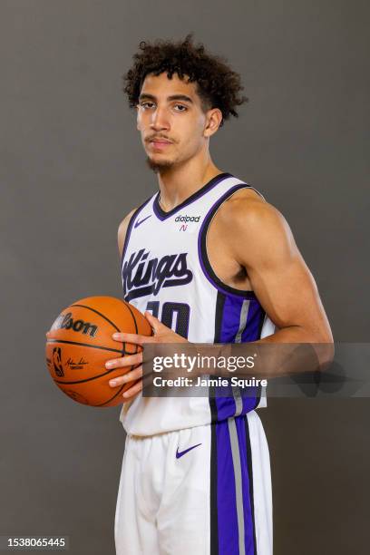 Colby Jones of the Sacramento Kings poses for a portrait during the 2023 NBA rookie photo shoot at UNLV on July 12, 2023 in Las Vegas, Nevada.