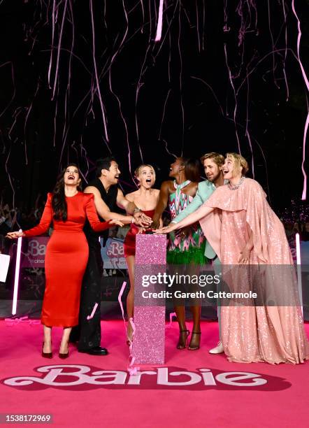America Ferrera, Simu Liu, Margot Robbie, Issa Rae, Ryan Gosling and Greta Gerwig light up The London Eye pink during the "Barbie" VIP Photocall on...