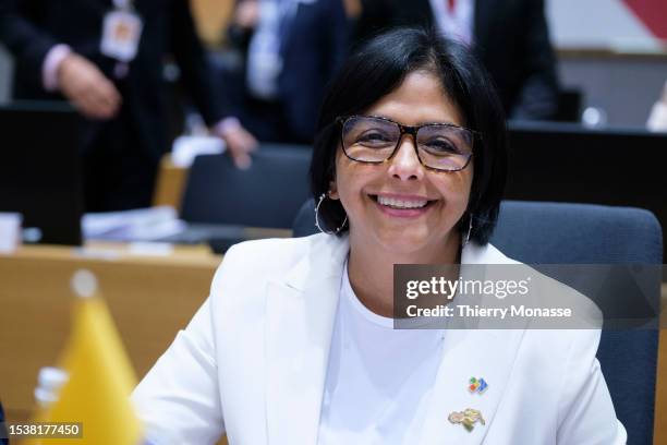 Vice President of Venezuela Delcy Eloina Rodriguez Gomez poses during an European Union and Community of Latin American and Caribbean States summit...