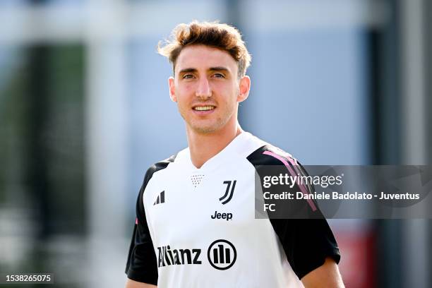 Andrea Cambiaso of Juventus during a training session at JTC on July 17, 2023 in Turin, Italy.