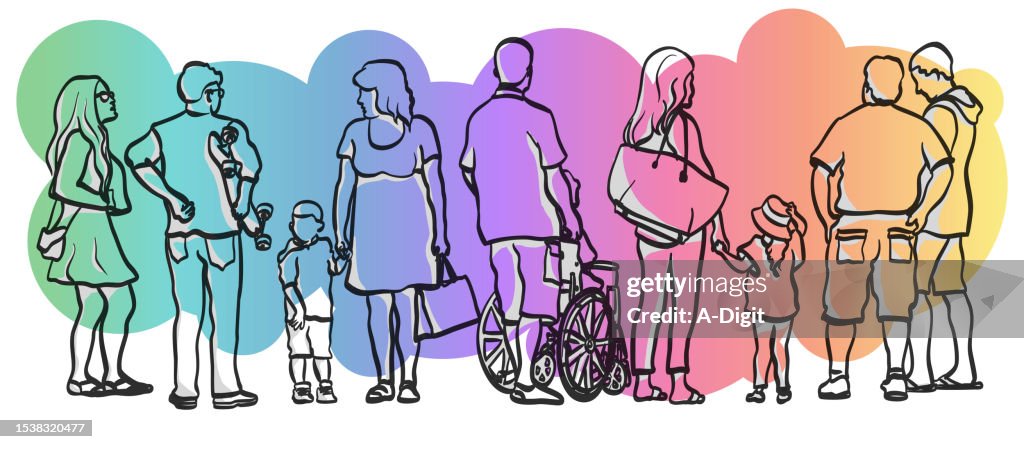 Diversity Sidewalk Crowd Sketch Rainbow Bubble