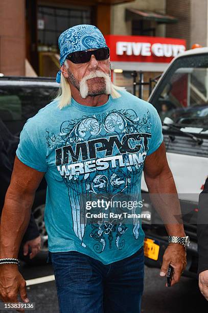 Personality Hulk Hogan enters the "Today Show" taping at the NBC Rocefeller Center Studios on October 9, 2012 in New York City.