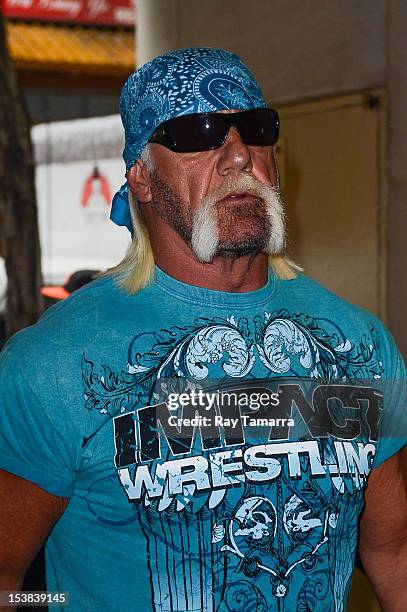 Personality Hulk Hogan enters the "Today Show" taping at the NBC Rocefeller Center Studios on October 9, 2012 in New York City.