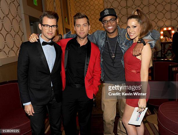 Stylist Brad Goreski, singer Lance Bass, actor Tristan Wilds, and singer Kimberly Cole pose during the 40th Anniversary American Music Awards...