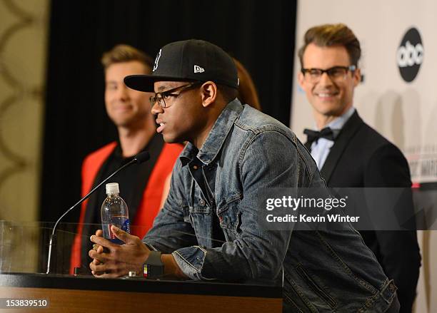 Actor Tristan Wilds speaks onstage during the 40th Anniversary American Music Awards nominations press conference at the JW Marriott Los Angeles at...